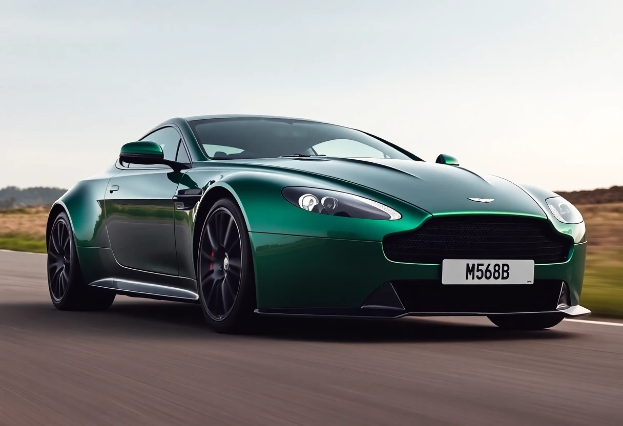 Aston Martin Vantage, vue de 3/4 avant, vert British Racing